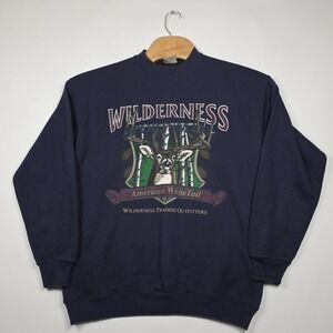 Vintage Briar Creek Deer Sweatshirt Mens L Navy Blue‎ Whitetail Hunting Made USA
